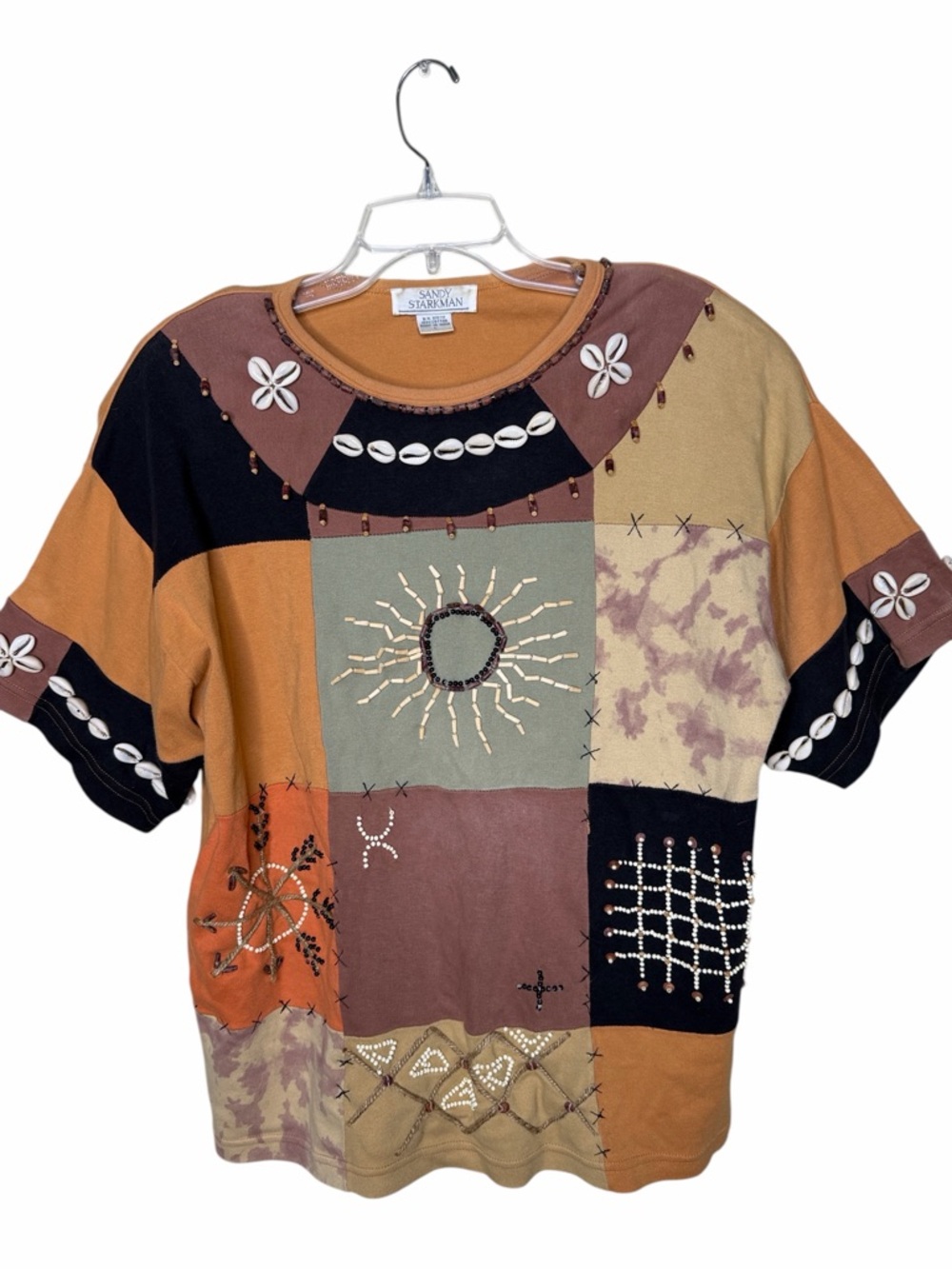 Sandy Starkman Patchwork Embellished Boho Tee - Multicolor